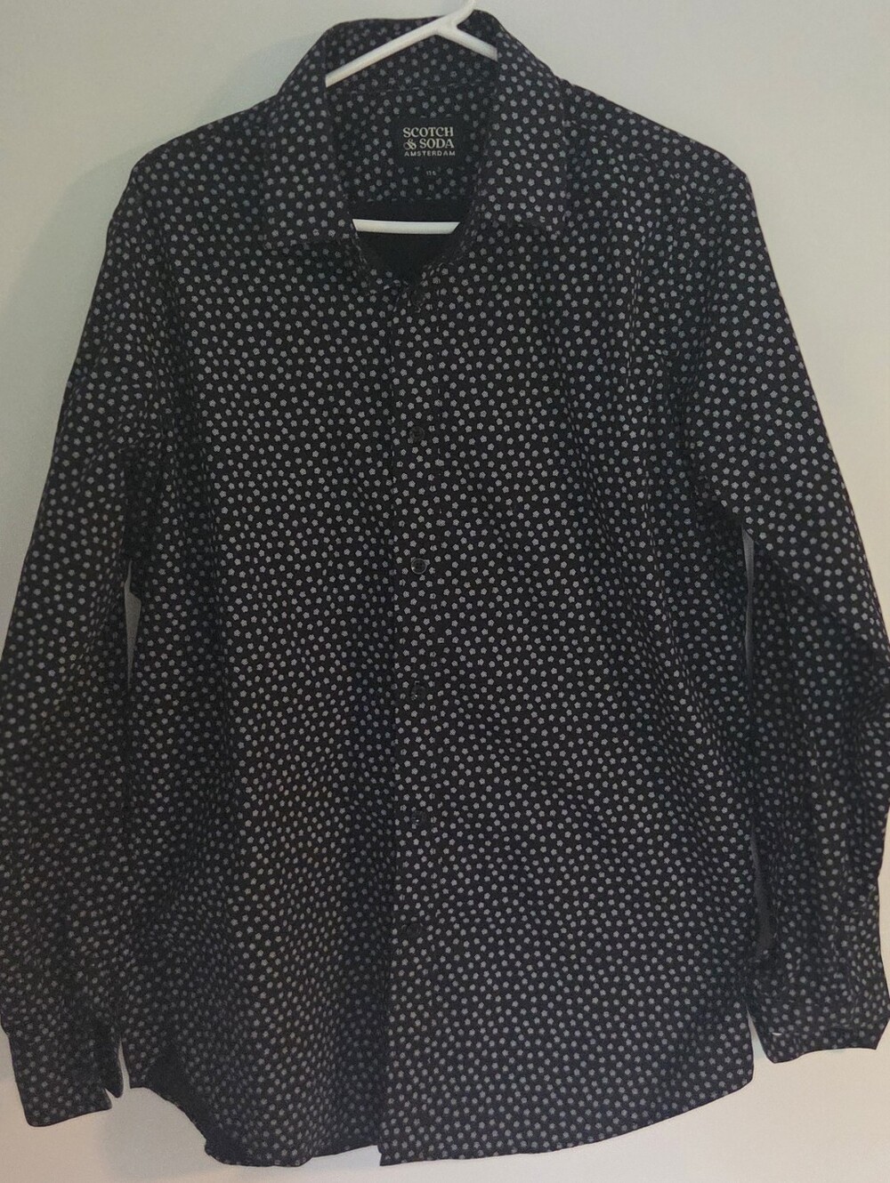 Scotch & Soda Amsterdam Black Geometric Floral Dress Shirt Size 17.5 / XL